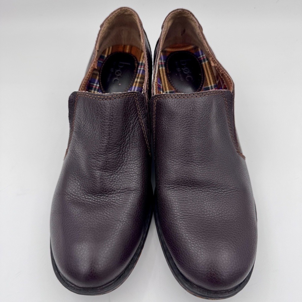 b.o.c. Born Concept Womens Dark‎ Brown Leather Slip On Block Heel Loafers Shoes